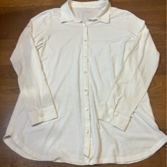 EILEEN FISHER Soft Jersey Button Front Shirt – White – Size Large - Picture 4 of 9
